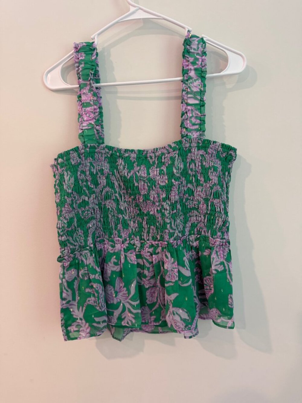 NWT Lilly Pulitzer Hadly Smocked Peplum Top Brazilian Green Salty Sandbar XL - Picture 5 of 5